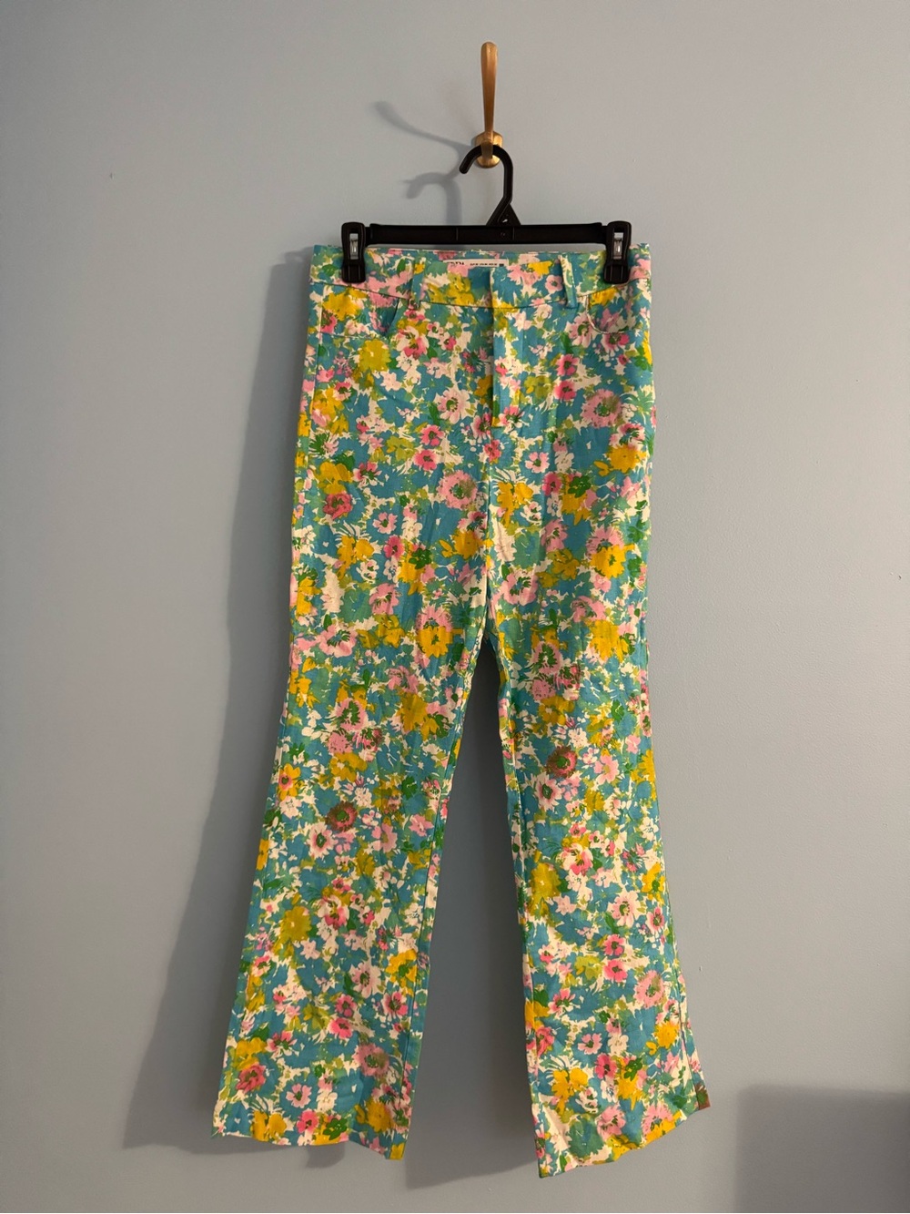 Zara linen blend flare floral pants size US 4